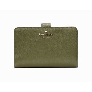 New Kate Spade Lena Medium Compact Bifold Wallet Pebble Leather Enchanted Green